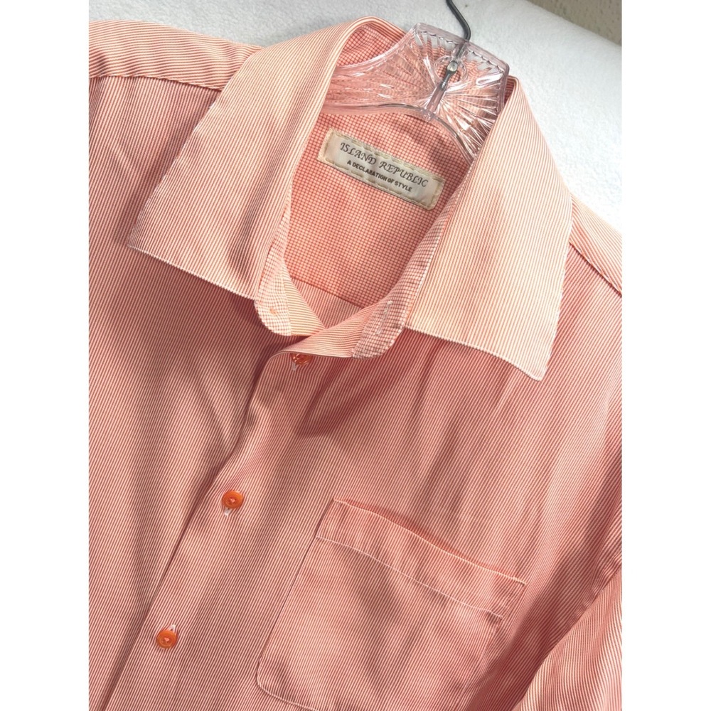 Island Republic Mens Large Coral Orange Micro Stripe Modal Blend Camp Shirt L